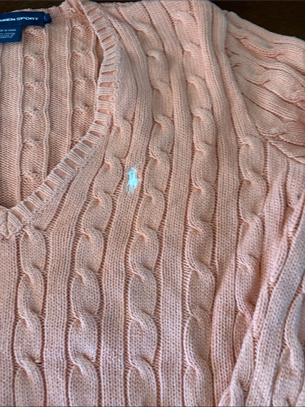 Ralph Lauren Peach Cable V-Neck Sweater - Picture 3 of 6